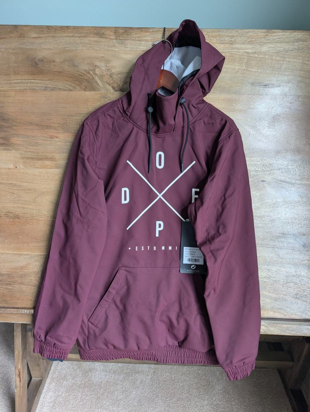 NWT Dope Snow Yeti Snowboard Jacket Mens S Burgundy Lightweight Hooded Pullover